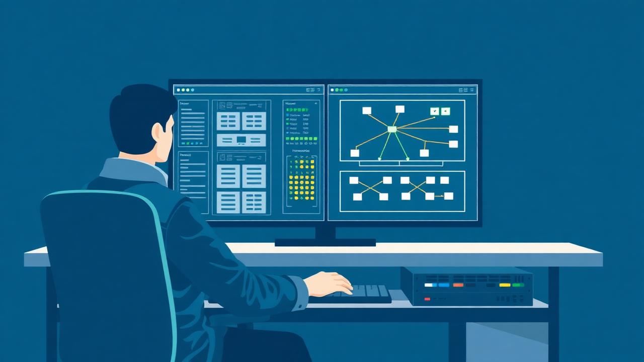 Network engineer configuring Cisco enterprise switches on a workstation