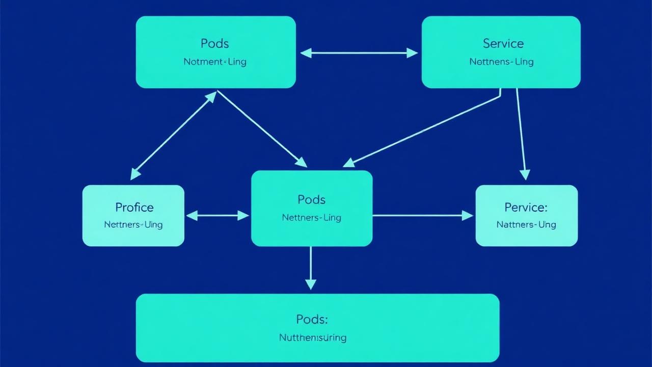 Kubernetes container orchestration diagram with pods nodes and services