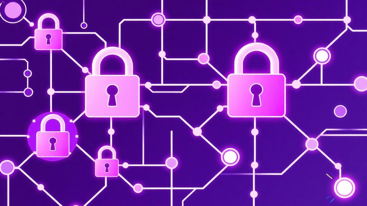 Post-quantum encryption keys and interconnected padlocks futuristic